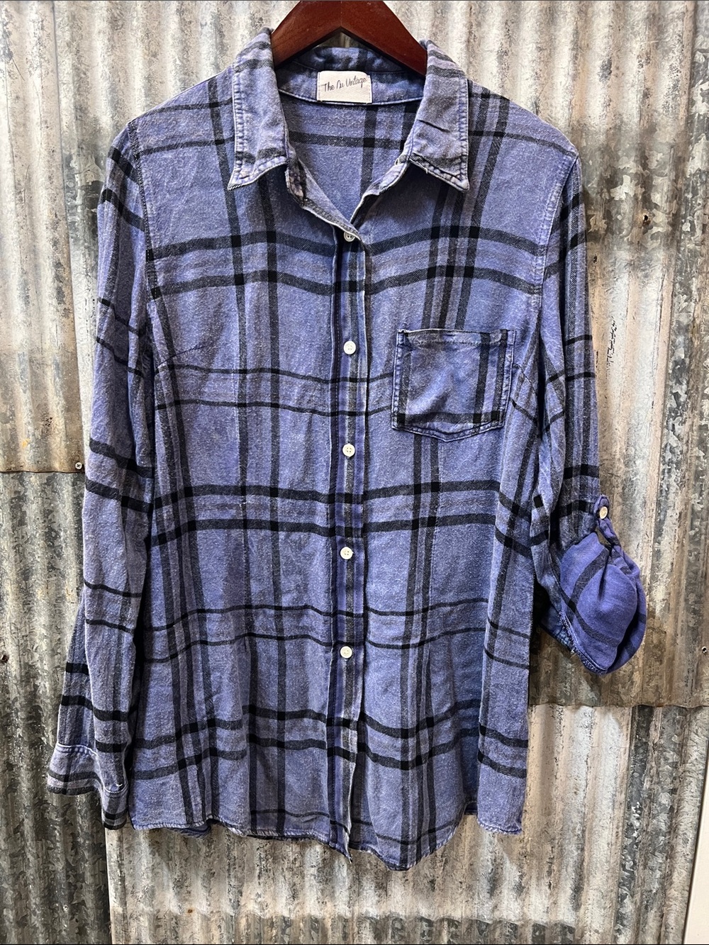 NWT The Nu Vintage blue Plaid Button-down Shirt 100% rayon